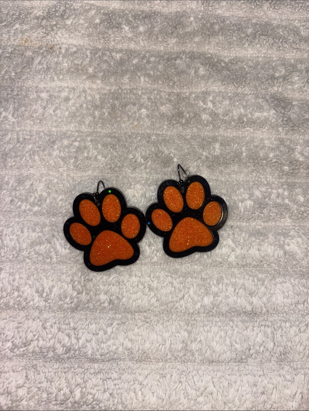 Orange Paw Print Dangle Earrings